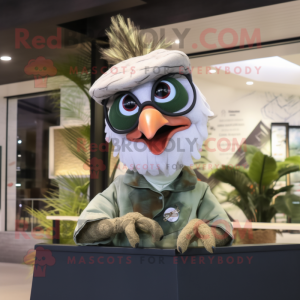 Olive Rooster mascot costume character dressed with a Blouse and Eyeglasses