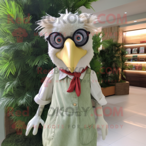 Olive Rooster mascot costume character dressed with a Blouse and Eyeglasses