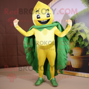 Gold Spinach mascot costume character dressed with a Capri Pants and Shoe clips