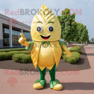 Gold Spinach mascot costume character dressed with a Capri Pants and Shoe clips