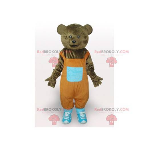 Brown bear mascot with orange overalls - Redbrokoly.com