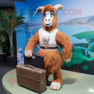 Brown Angora Goat mascot costume character dressed with a Bikini and Briefcases