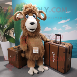 Brown Angora Goat mascot costume character dressed with a Bikini and Briefcases