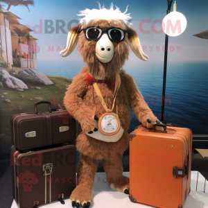 Brown Angora Goat mascot costume character dressed with a Bikini and Briefcases