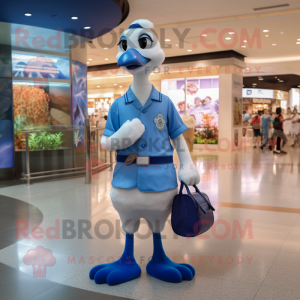 Blue Swan mascot costume character dressed with a Button-Up Shirt and Handbags