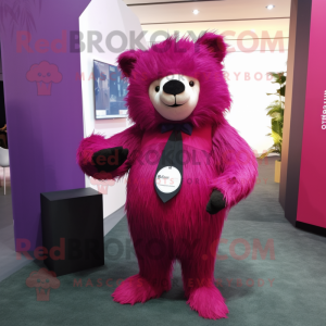 Magenta Sloth Bear mascot costume character dressed with a Suit Pants and Hairpins