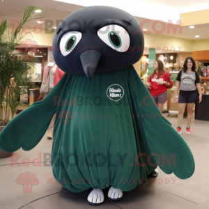 Forest Green Humpback Whale mascot costume character dressed with a A-Line Dress and Rings