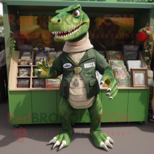 Green Allosaurus mascot costume character dressed with a Cargo Shorts and Coin purses