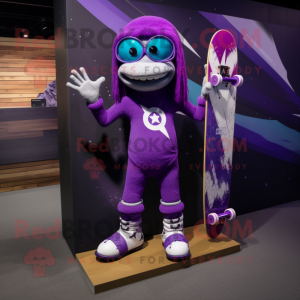 Purple Skateboard mascot costume character dressed with a Bikini and Bracelets