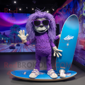 Purple Skateboard mascot costume character dressed with a Bikini and Bracelets