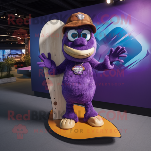 Purple Skateboard mascot costume character dressed with a Bikini and Bracelets