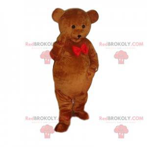 Brun björnmaskot med en röd fluga - Redbrokoly.com