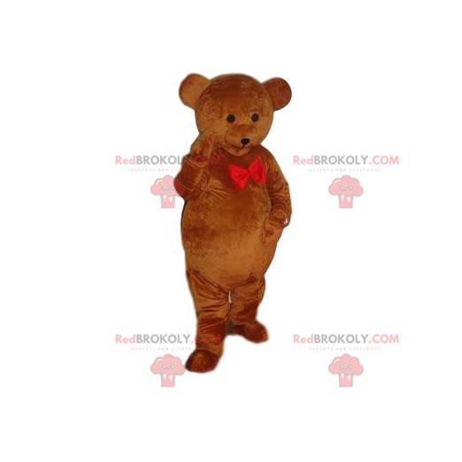 Mascote urso pardo com gravata borboleta vermelha -
