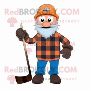 Rust Ice Hockey Stick mascot costume character dressed with a Flannel Shirt and Beanies