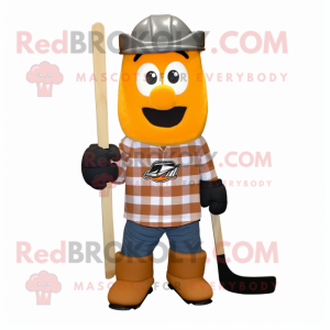 Rust Ice Hockey Stick mascot costume character dressed with a Flannel Shirt and Beanies