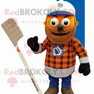 Rust Ice Hockey Stick mascot costume character dressed with a Flannel Shirt and Beanies