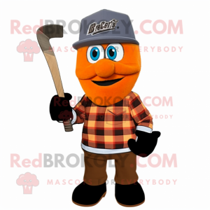 Rust Ice Hockey Stick mascot costume character dressed with a Flannel Shirt and Beanies