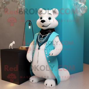 Cyan Ermine mascot costume character dressed with a Tuxedo and Necklaces