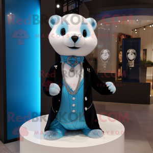 Cyan Ermine mascot costume character dressed with a Tuxedo and Necklaces