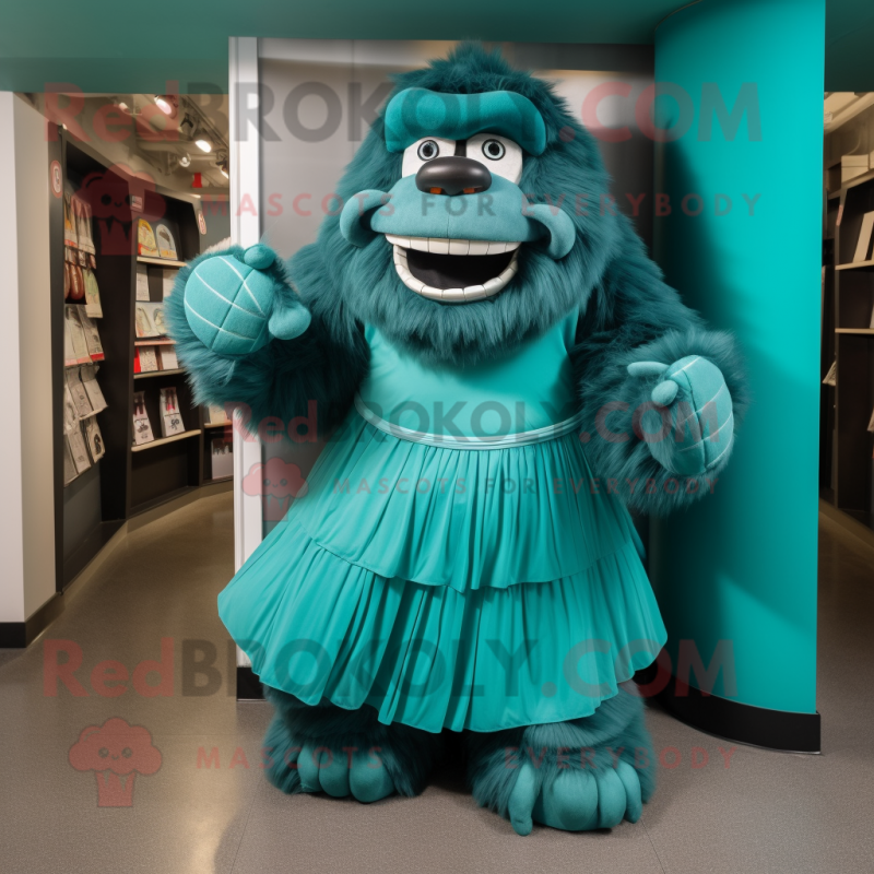 Teal Gorilla mascot costume character dressed with a Dress and Cummerbunds