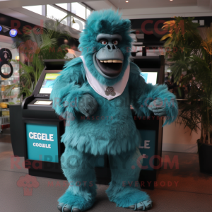 Teal Gorilla mascot costume character dressed with a Dress and Cummerbunds