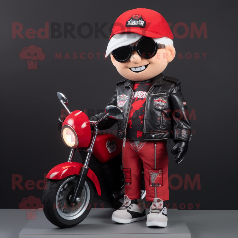 nan Cherry mascot costume character dressed with a Biker Jacket and Caps