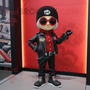 nan Cherry mascot costume character dressed with a Biker Jacket and Caps