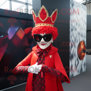 Red Queen mascot costume character dressed with a Blazer and Sunglasses