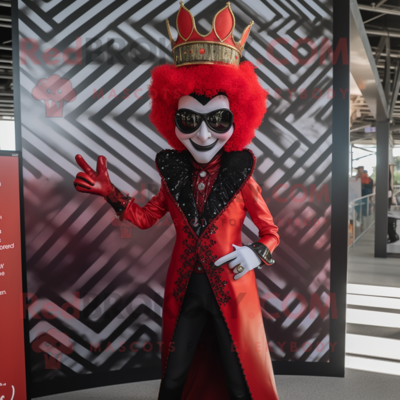 Red Queen mascot costume character dressed with a Blazer and Sunglasses