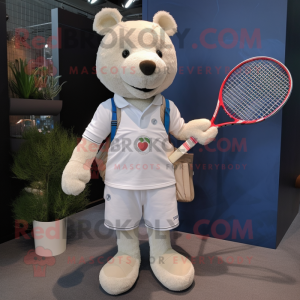 White Tennis Racket mascot costume character dressed with a Corduroy Pants and Coin purses