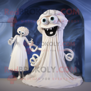 White Medusa mascot costume character dressed with a Wedding Dress and Cufflinks