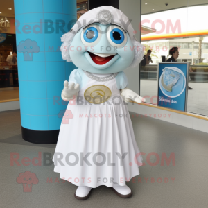 White Fish And Chips mascot costume character dressed with a Circle Skirt and Bracelet watches