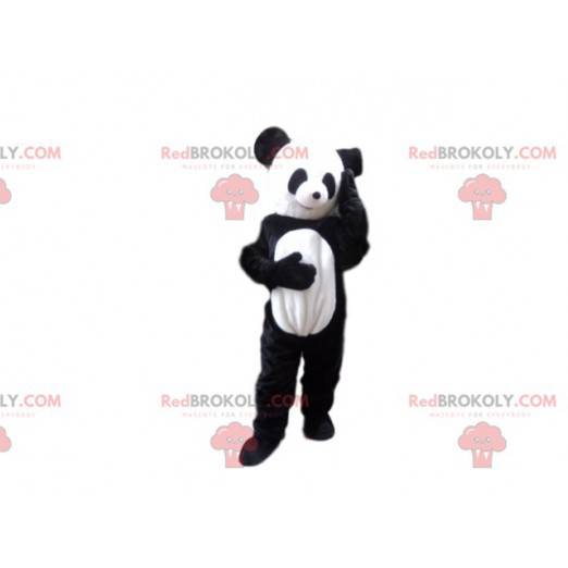 Mascote do panda muito sorridente. Traje de panda. -