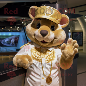 Gold Rat mascot costume character dressed with a Tank Top and Hat pins