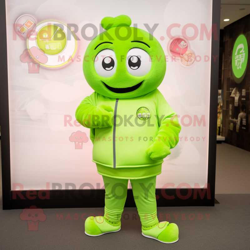 Lime Green Dim Sum mascot costume character dressed with a Leggings and Bracelet watches