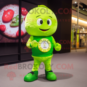Lime Green Dim Sum mascot costume character dressed with a Leggings and Bracelet watches