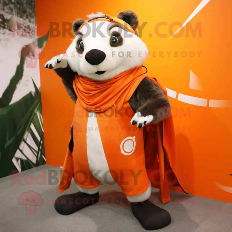 Orange Badger mascot costume character dressed with a Rash Guard and Scarf clips Orange Badger mascot costume character dressed with a Rash Guard and Scarf clips