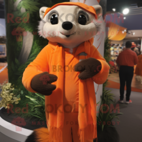 Orange Badger mascot costume character dressed with a Rash Guard and Scarf clips