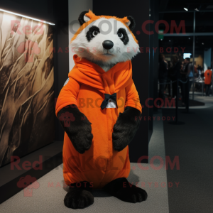 Orange Badger mascot costume character dressed with a Rash Guard and Scarf clips