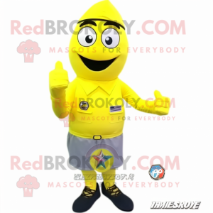 Lemon Yellow Air Force Soldier mascot costume character dressed with a Running Shorts and Shoe clips