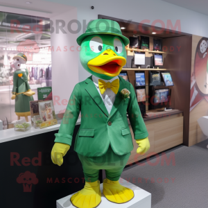 Green Duck mascot costume character dressed with a Suit and Keychains