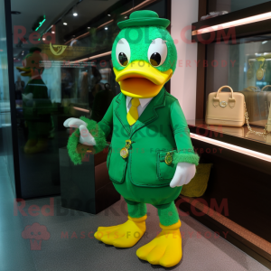 Green Duck mascot costume character dressed with a Suit and Keychains