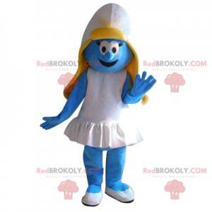 Mascotte smurfin met een witte jurk met ruches - Redbrokoly.com