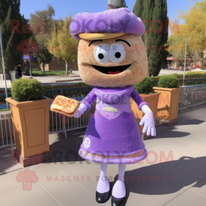 Lavender Pulled Pork Sandwich mascot costume character dressed with a Sheath Dress and Foot pads