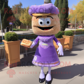 Lavender Pulled Pork Sandwich mascot costume character dressed with a Sheath Dress and Foot pads