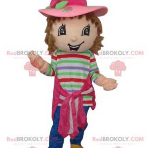 Mascotte Strawberry Charlotte met een mooie roze hoed -