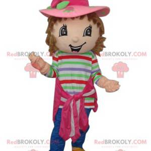 Mascotte Strawberry Charlotte met een mooie roze hoed -