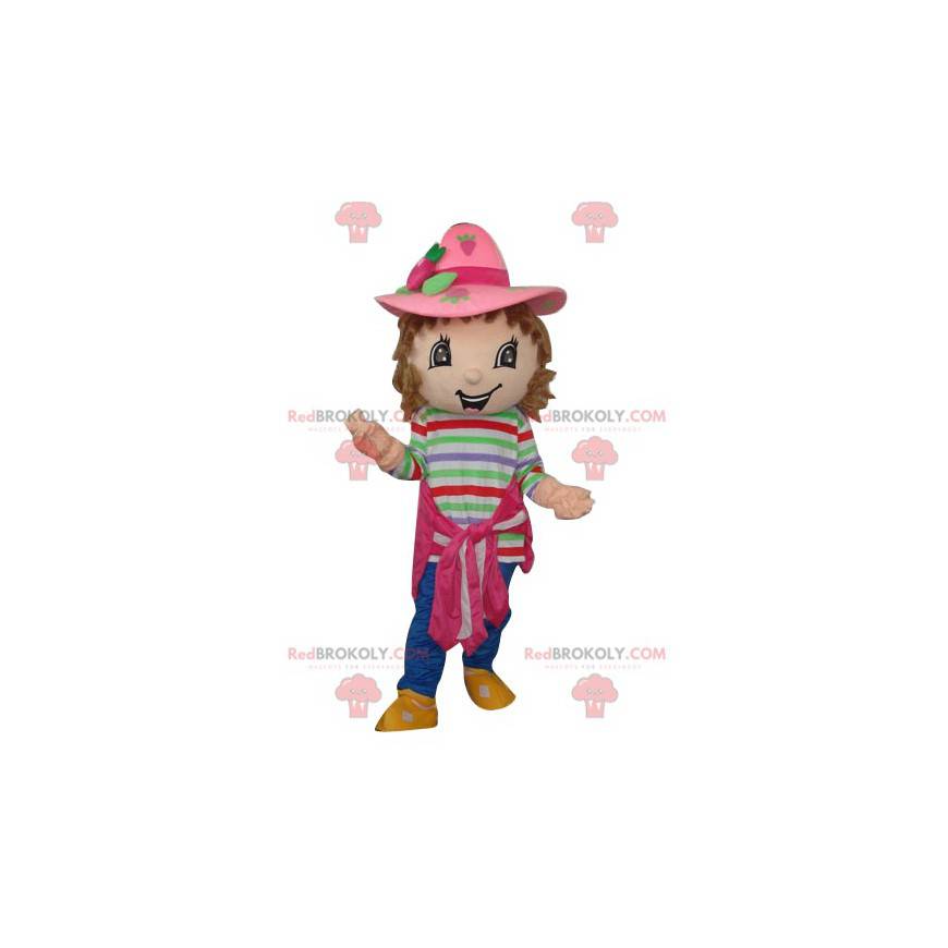 Strawberry Charlotte mascot with a pretty pink hat - Strawberry Charlotte mascot with a pretty pink hat -