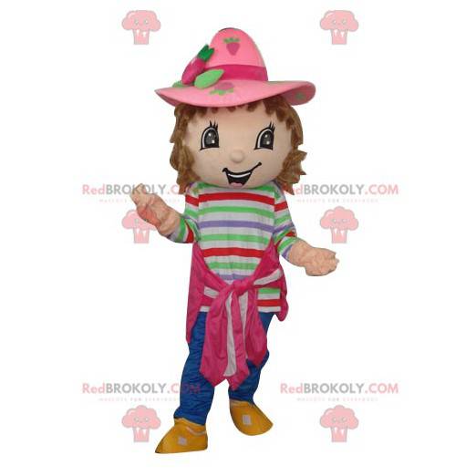 Strawberry Charlotte mascot with a pretty pink hat -