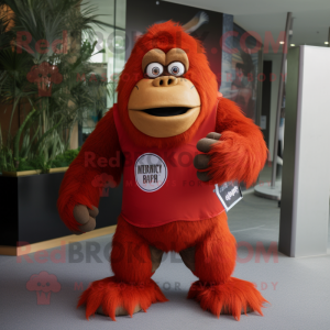 Red Orangutan mascot costume character dressed with a Tank Top and Cummerbunds